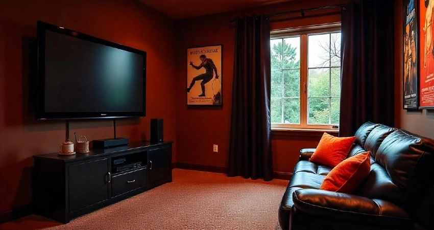 A garage converted into a home media room