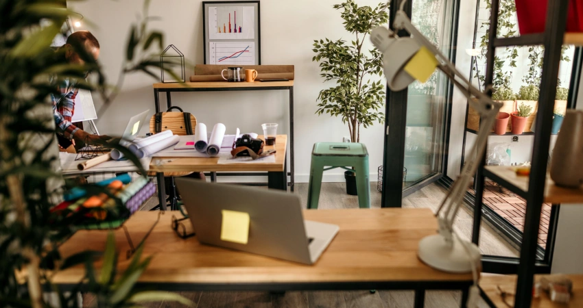 A garage converted into a home office