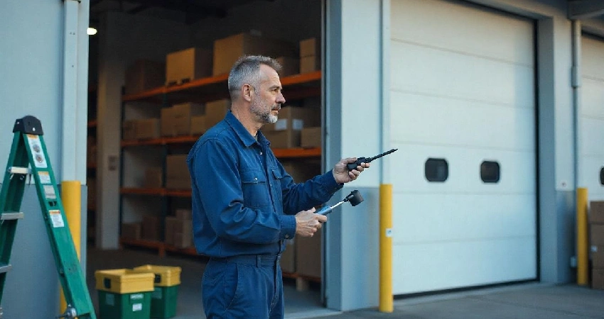 A man carrying tools for garage door inspection