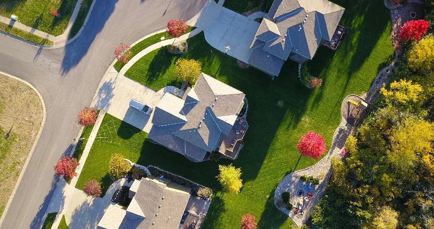 Aerial shot of a neighborhood in Oklahoma