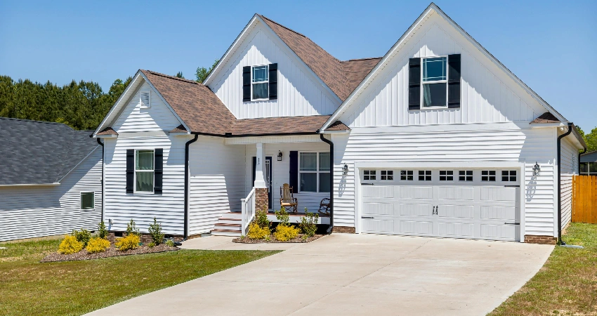 An energy-efficient home with a brand new garage door
