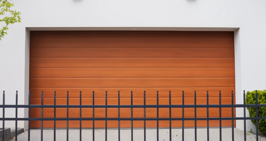 Closeup shot of brown sectional garage door