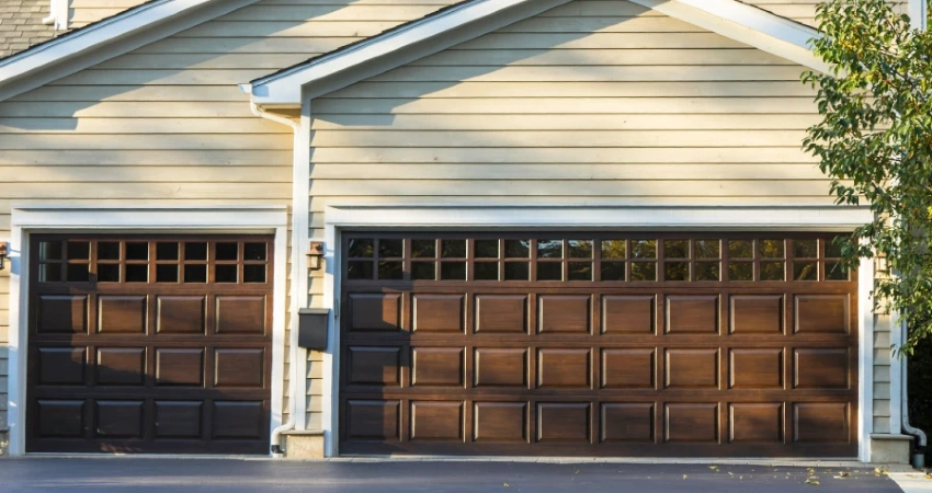 Faux wood garage door