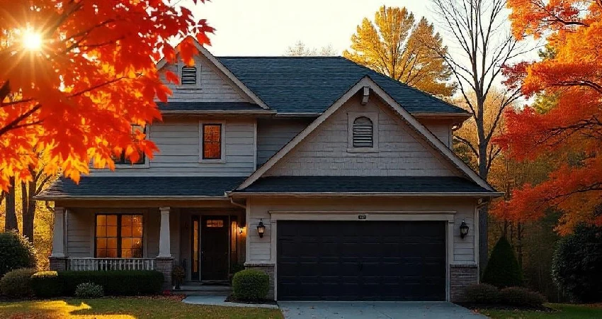 House with a black garage doors