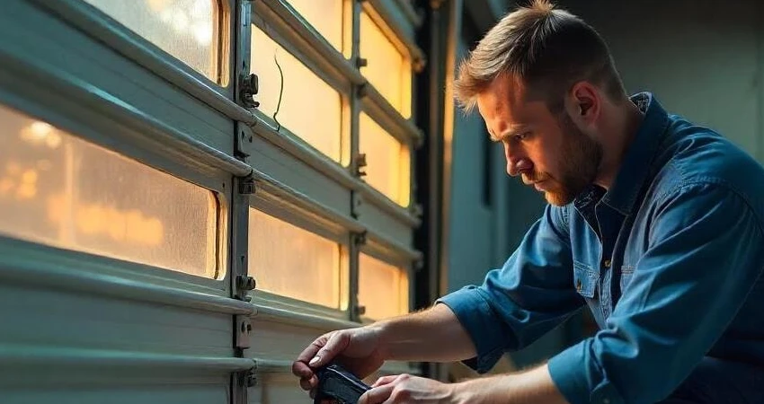 Man inspecting a garage door