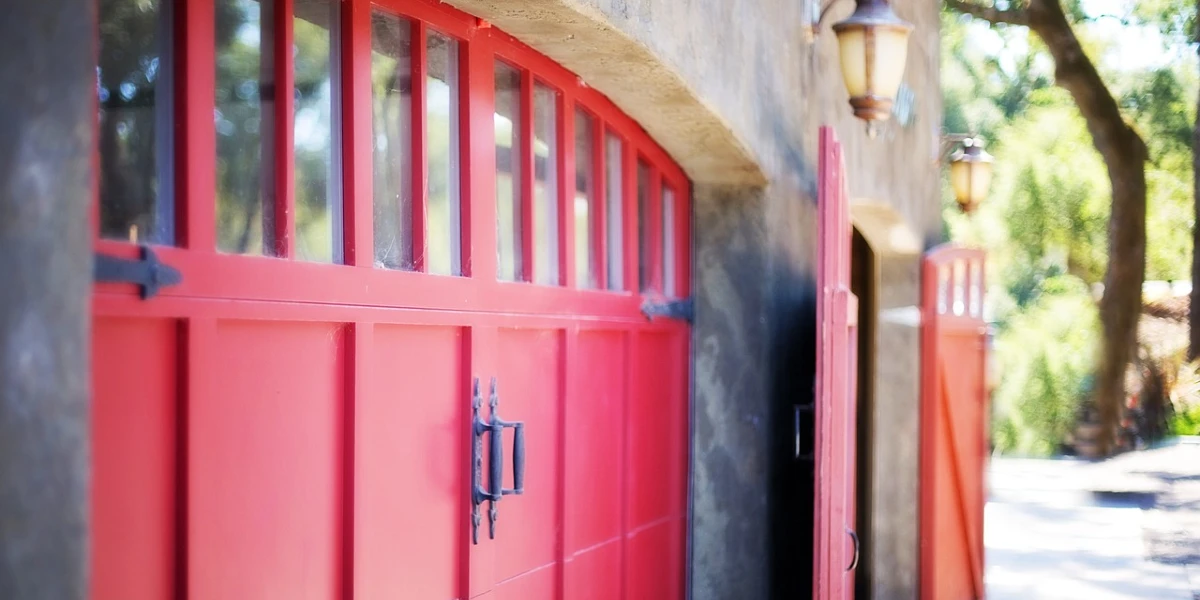 Red painted garage doors