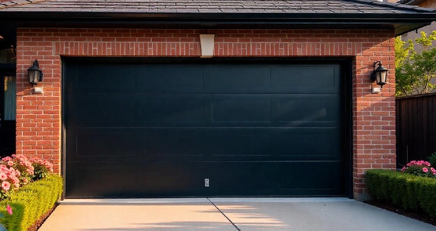 Sleek black garage door