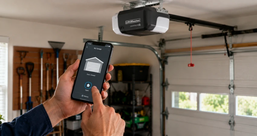 Smart phone app used in a garage door opener