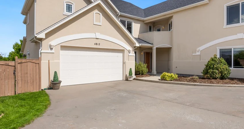 Spacious modern suburban home exterior with a double garage entrance