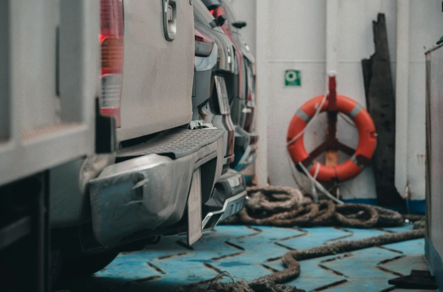 Vehicle protected inside a garage during stormy weather