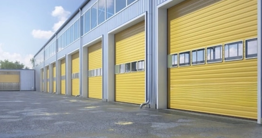 Yellow steel garage doors.