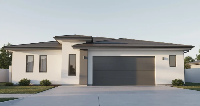 a garage house designed with a stylish combination of white and gray colors