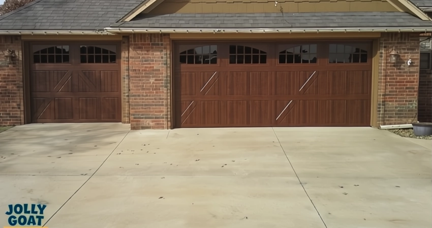 brown garage doors with windows on top