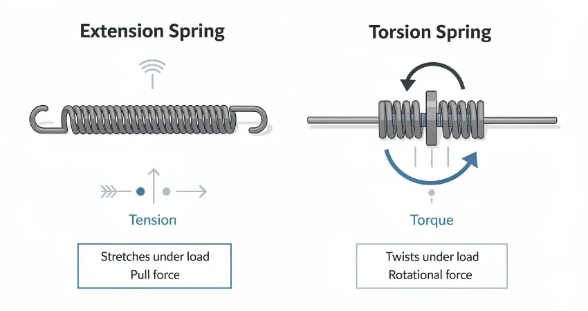 comparing extension springs and torsion springs