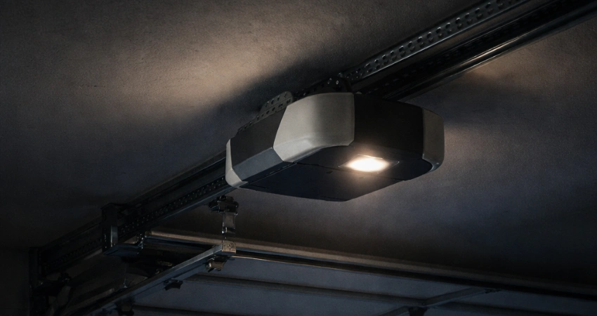 dark garage with light from opener