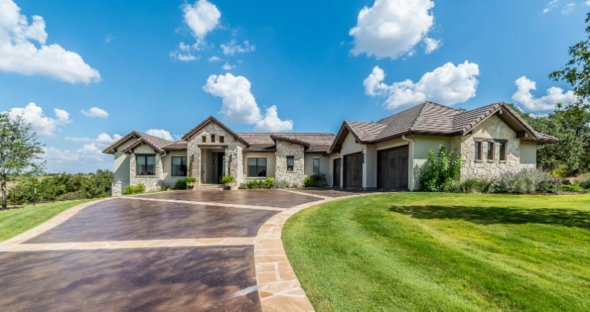 fancy house with long driveway