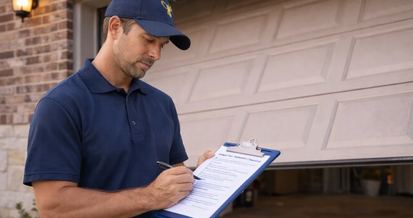 garage door technician conducting an inspection