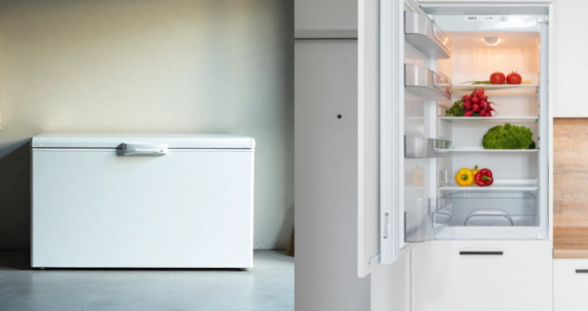 garage-ready chest freezer in garage and regular freezer indoors
