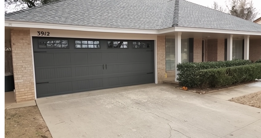 gray garage door with hardware