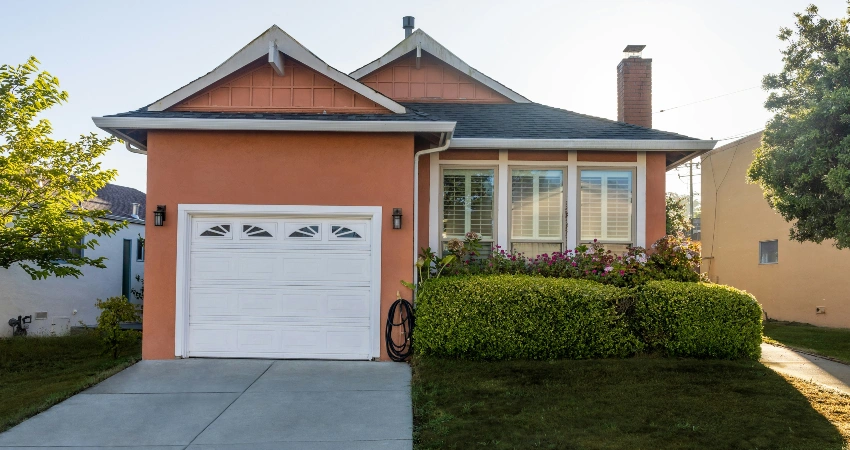 house with a white garage door