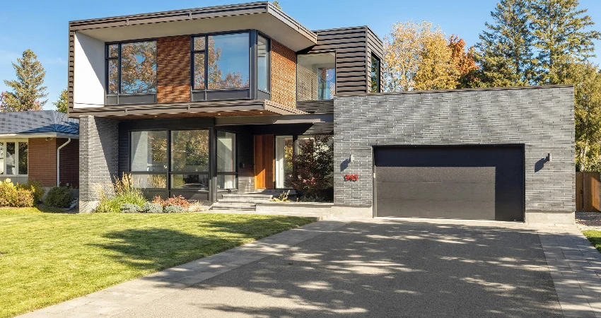 house with gray garage doors