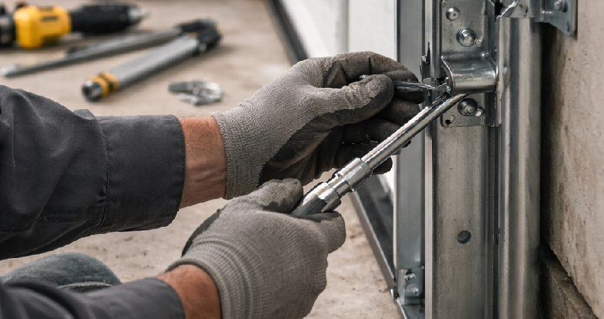 man busy installing garage door