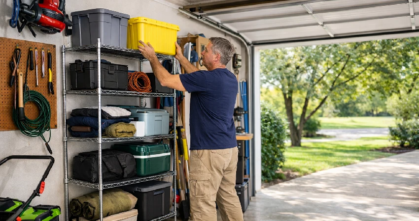 man organizing garage