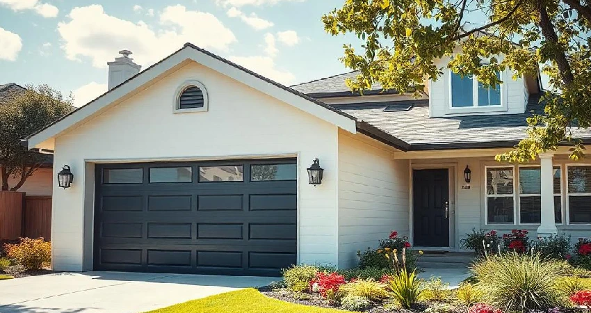 modern house with a black garage door