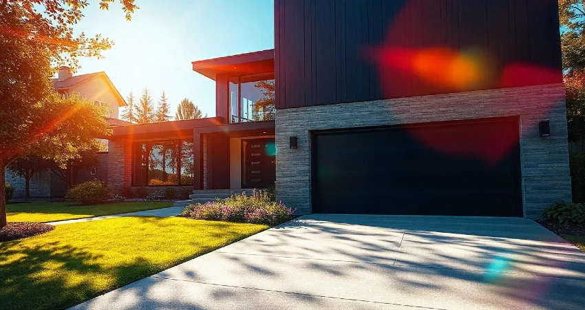 modern house with minimalistic black garage doors