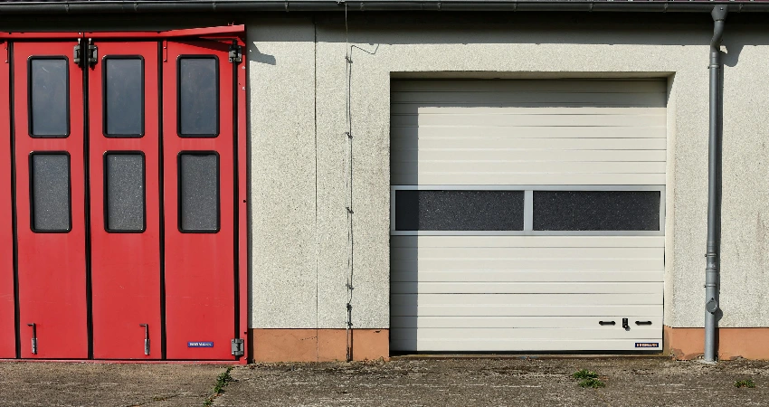 red metal sliding door
