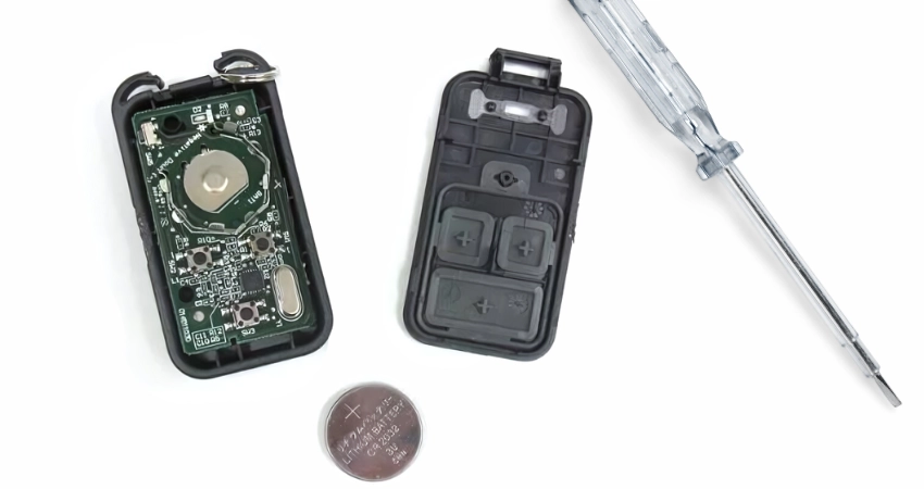 Remote casing wall control unit for garage door remote's battery or remote control