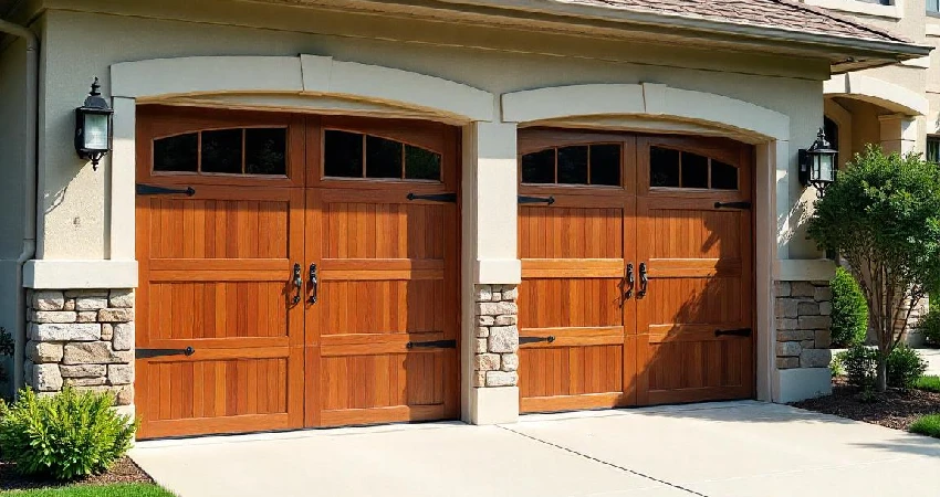 residential home with wood-look steel garage doors