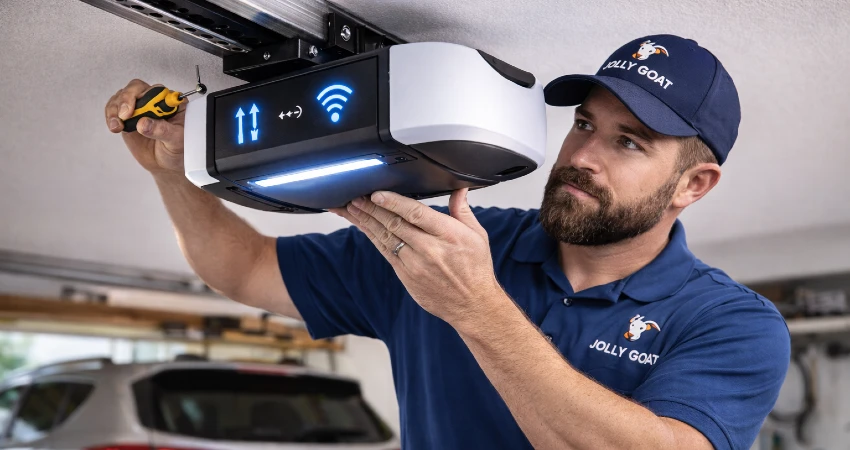 technician installing smart garage door opener