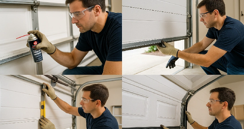technician repairing garage door parts